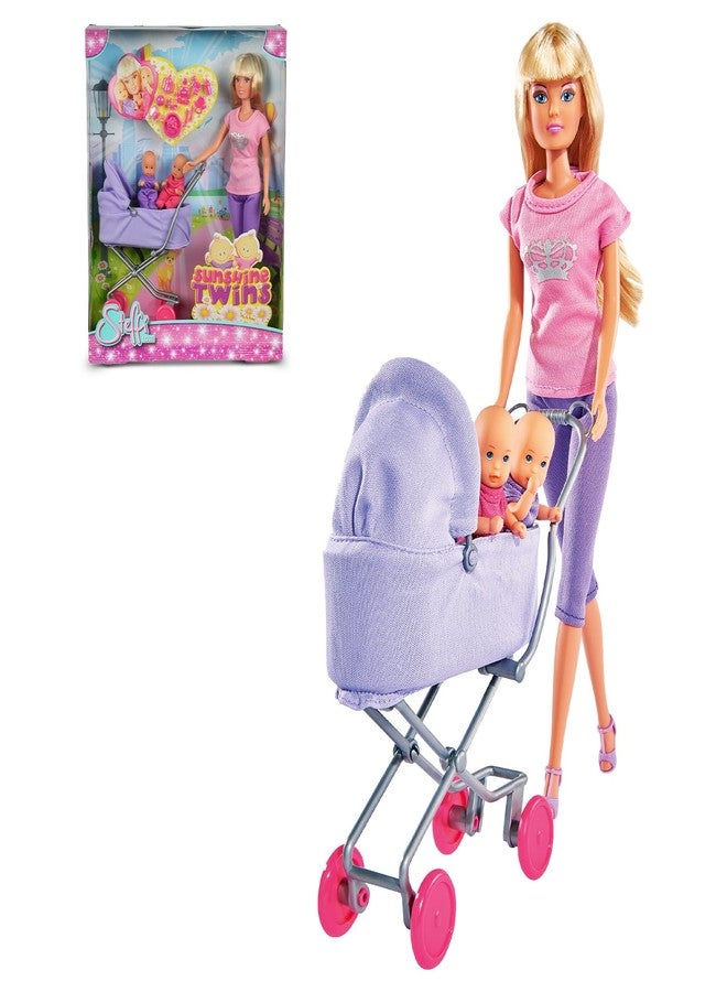 Wembley Steffi Love Sunshine Twins| Pretend Play Set with Baby Stroll and Adorable Twin Babies| Unique16+Baby Accessories| Adorable Role Play Set for Girls Age 3+ (Stylish Steffi in Pink & Purple) - Image 1